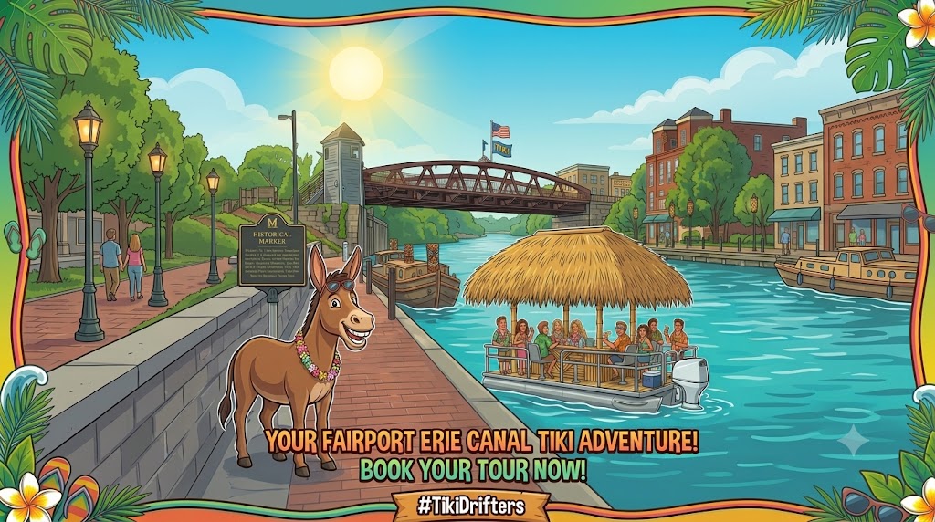 Tiki Drifters - Don't worry, be tiki - Fairport Erie Canal tiki boat tours